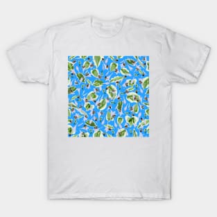 Bees and Hostas Tossed on Sky Blue 5748 T-Shirt